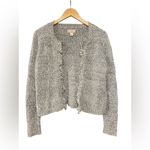 LOFT Blue Woven Knit Fringe Cardigan - Picture 2 of 3
